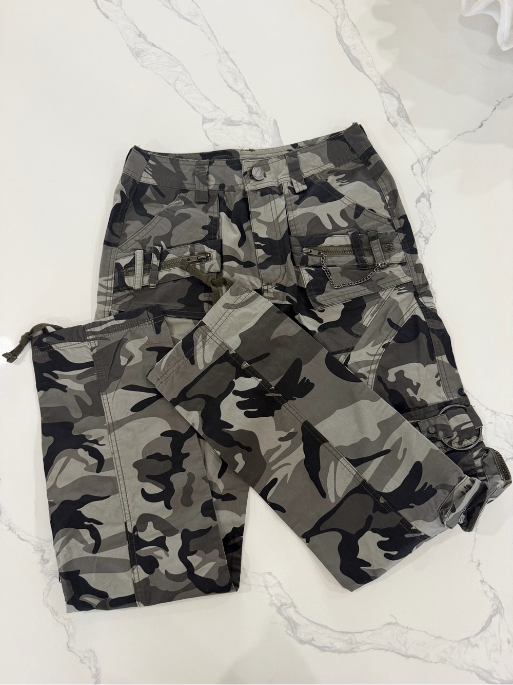 Free Knight Grey Camo Cargo Pants Cyber Y2K Techwear Sz 27
